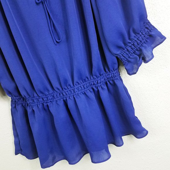 Willi Smith Women's Royal Blue Elastic Waist Tie Neck Medium Shirt Top Blouse - Picture 6 of 13